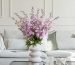Polyester floras purple delphiniums in white vase